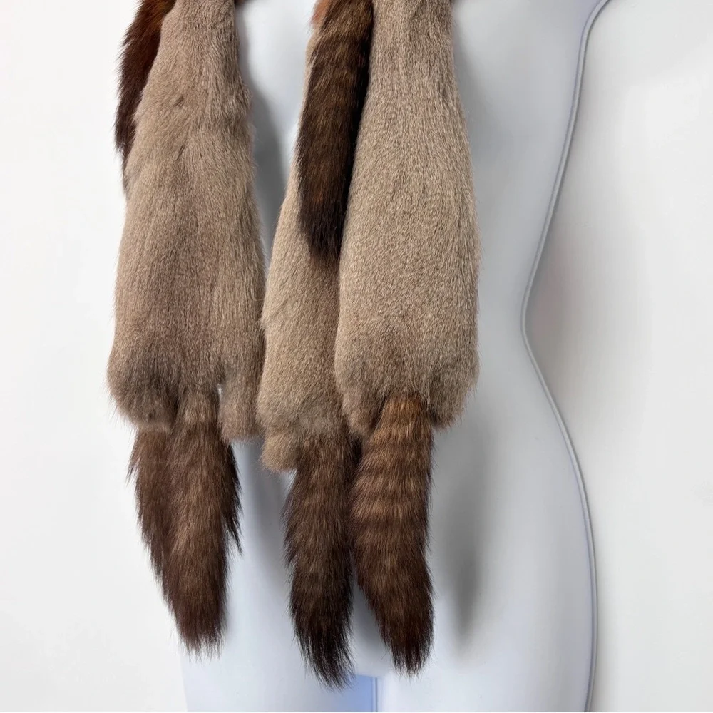VTG‎ 30’s Italy Fareris 6 Pelts Full Body Real Minks Scarf Pastel Size 44x5.5”